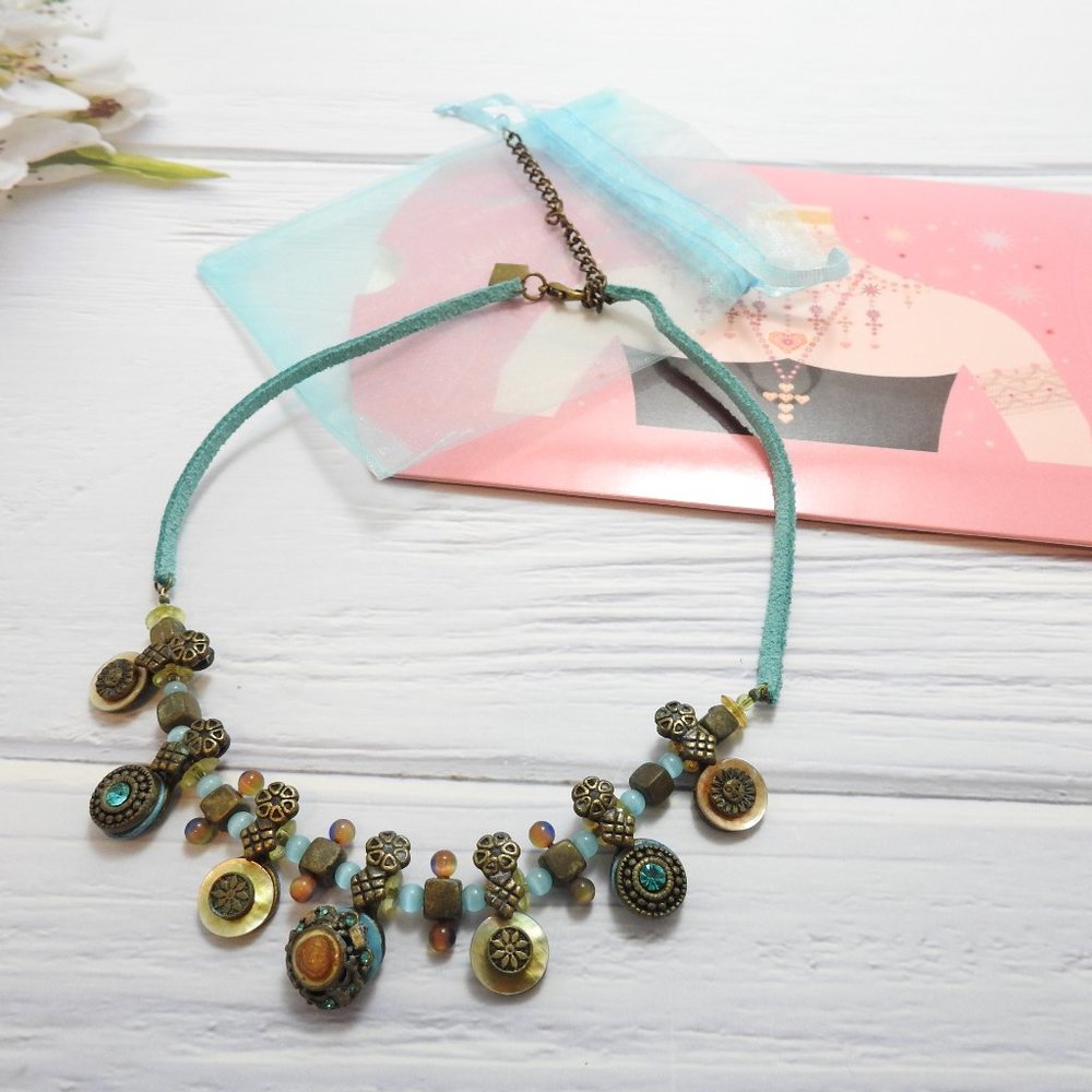 Blue Leather Charm Necklace Shell Copper Artisn